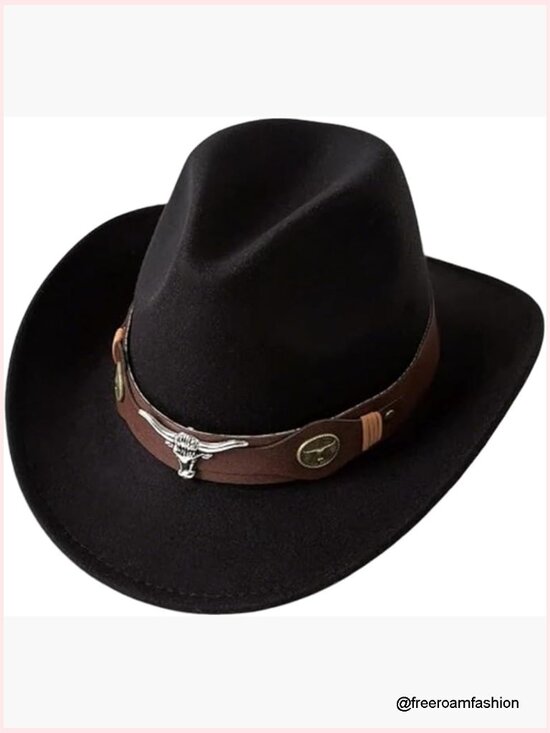 Classic Felt Cowboy Hat with Buckle Belt, Wide Brim Western Vintage Fedora main image 7